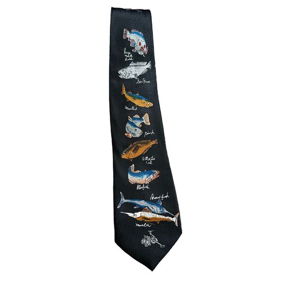 Dino Romaro Hand Made Fish Tie Black Background Handmade - Picture 1 of 7